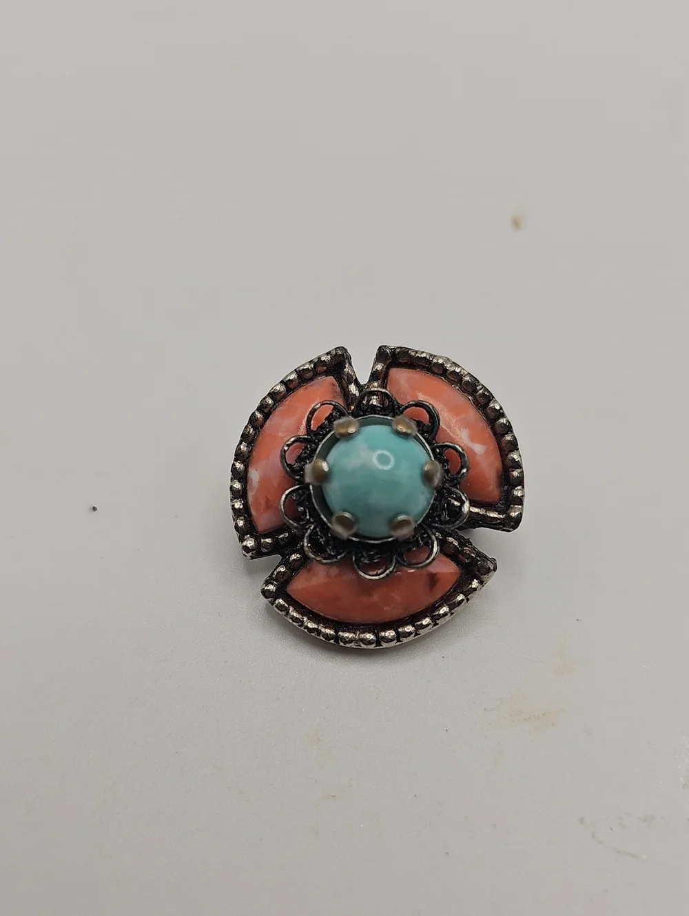 Roma Vintage Turquoise & Coral Floral Brooch
